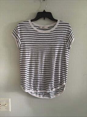 LOFT black and White Striped Cap-Sleeve Tee S